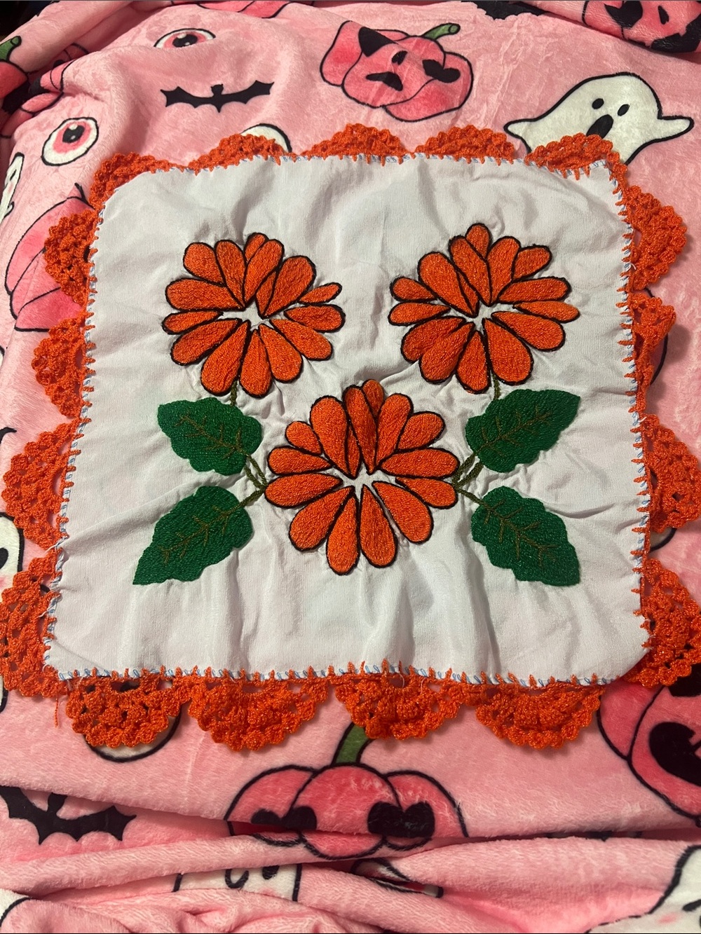 Hand-Embroidered Mexican Tortilla Warm - Orange Floral